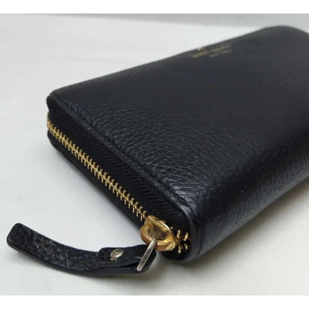 Kate Spade New York Black Pebbled Zip Around Credit Card Long Wallet